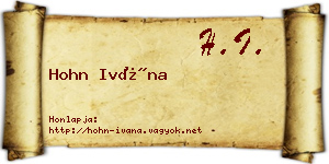 Hohn Ivána névjegykártya